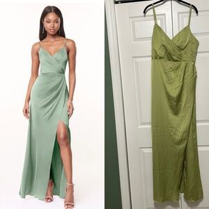 NWT Azazie Maci size 14 pear green stretch satin bridesmaids dress prom wedding